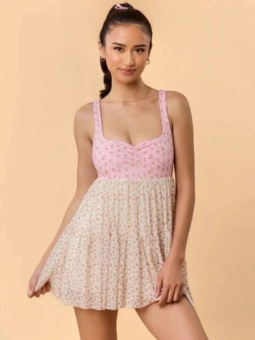 Blogilates Women's Sweetheart Babydoll Dress XS - Cream Floral